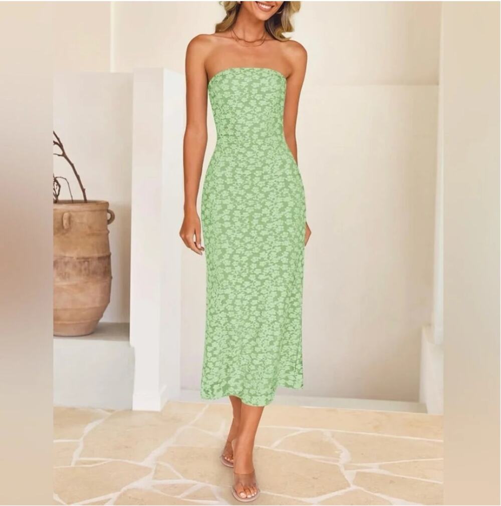 Zesica Jacquard Green Floral NWT Midi Strapless Dress Size Small
